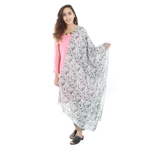 Floral Black Printed Pashmina Shawl for Women