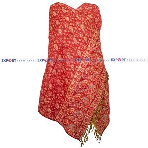 Red Floral Design Woolen Shawl or Stole