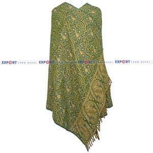 Forest Green Floral Design Woolen Shawl or Stole