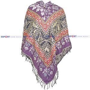 Purple Floral Butterfly Patterned Design Woolen Puncho