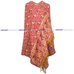 Red Floral Design Woolen Shawl or Stole