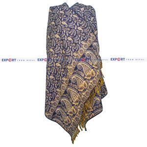 Dark Blue Floral Design Woolen Shawl or Stole