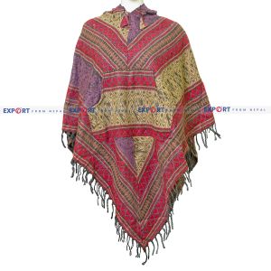 Multi-color Heart Patterned Design Woolen Puncho