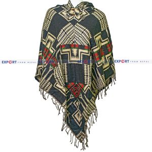 Black & Yellow Patterned Design Woolen Puncho
