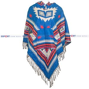 Azure Blue Patterned Design Woolen Puncho