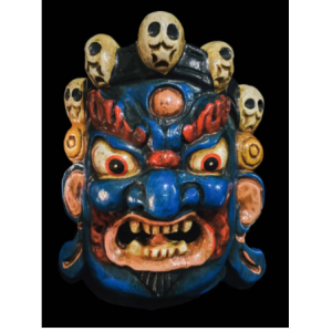 Handmade Wooden Mini Mask Of Mahakala, Painted Blue