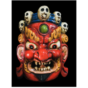 Handmade Wooden Mini Mask Of Mahakala, Painted Red