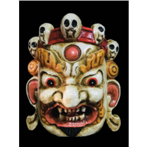 Handmade Wooden Mini Mask Of Mahakala, Painted White