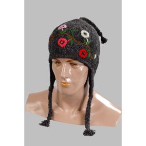 Hand-Knitted 100% Woolen Outside & Polyester Inside Multi-Colored Ear Flap