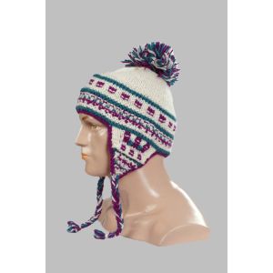 Hand-Knitted 100% Woolen Outside & Polyester Inside Multi-Colored Ear Flap