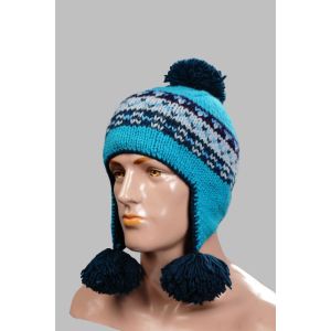Hand-Knitted 100% Woolen Outside & Polyester Inside Multi-Colored Ear Flap