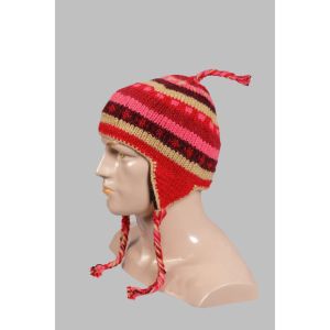 Hand-Knitted 100% Woolen Outside & Polyester Inside Multi-Colored Ear Flap
