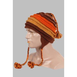 Hand-Knitted 100% Woolen Outside & Polyester Inside Multi-Colored Ear Flap