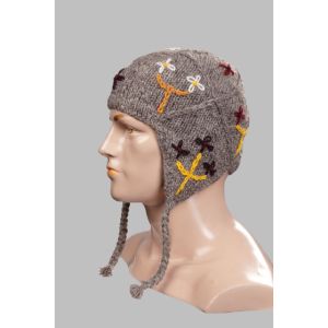 Hand-Knitted 100% Woolen Outside & Polyester Inside Multi-Colored Ear Flap