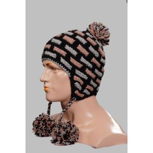 Hand-Knitted 100% Woolen Outside & Polyester Inside Multi-Colored Ear Flap