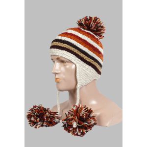 Hand-Knitted 100% Woolen Outside & Polyester Inside Multi-Colored Ear Flap