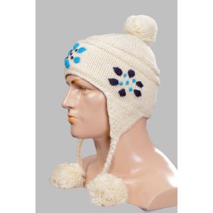 Hand-Knitted 100% Woolen Outside & Polyester Inside Multi-Colored Ear Flap