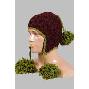 Hand-Knitted 100% Woolen Outside & Polyester Inside Multi-Colored Ear Flap
