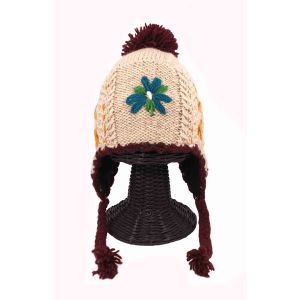 Hand-Knitted 100% Woolen Outside & Polyester Inside Multi-Colored Ear Flap