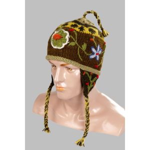 Hand-Knitted 100% Woolen Outside & Polyester Inside Multi-Colored Ear Flap