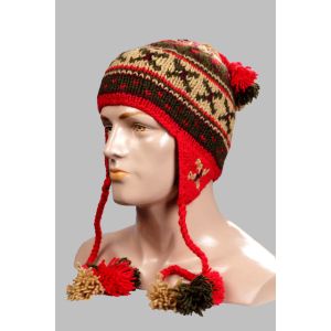 Hand-Knitted 100% Woolen Outside & Polyester Inside Multi-Colored Ear Flap