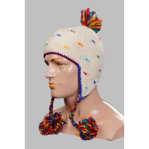 Hand-Knitted 100% Woolen Outside & Polyester Inside Multi-Colored Ear Flap