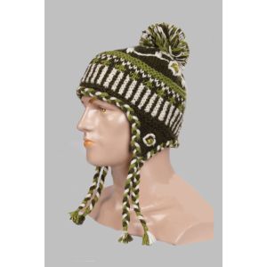 Hand-Knitted 100% Woolen Outside & Polyester Inside Multi-Colored Ear Flap