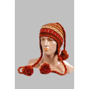Hand-Knitted 100% Woolen Outside & Polyester Inside Multi-Colored Ear Flap