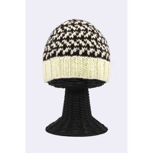 100% Woolen Outside and Polyester Inside Stretchable Soft & Warm Black & White Patterned Beanie Hat