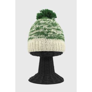 100% Pure Woolen Soft & Warm White and Green Beanie Hat