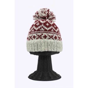 100% Woolen Outside and Polyester Inside Stretchable Soft & Warm Multi-Colored Patterned Beanie Hat