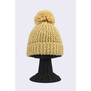 100% Woolen Outside and Polyester Inside Stretchable Soft & Warm Yellowish Colored Beanie Hat