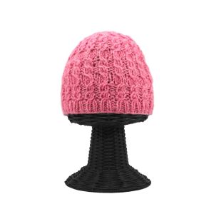 100% Woolen Outside and Polyester Inside Soft & Warm Stretchable Pink Women's Beanie Hat