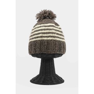 Soft & Warm Stretchable 100% Woolen Outside and Polyester Inside  Gray Colored White Stripe Beanie Hat