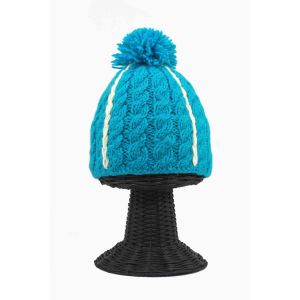 100% Woolen Outside and Polyester Inside Stretchable Soft & Warm Sky Blue Colored White Lining Beanie Hat