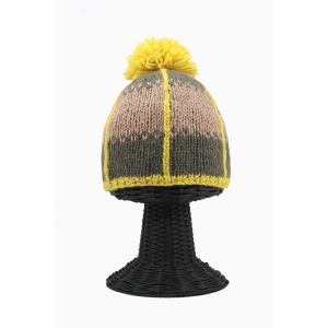 100% Woolen Outside and Polyester Inside Stretchable Soft & Warm Multi-Colored Yellow Lining Beanie Hat
