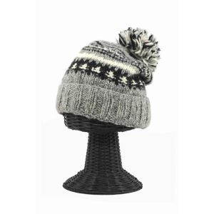 100% Woolen Outside and Polyester Inside Stretchable Soft & Warm Multi-Colored Patterned Beanie Hat