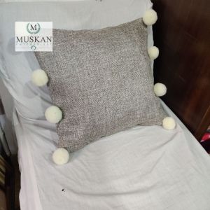 Pom Pom Jute Cushion Cover