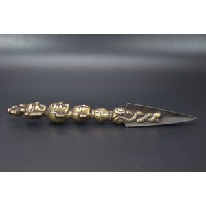 A Rare 3 Head-Faced Tibetan Thunderbolt Buddhist Shaman Khatvanga Amulet Carved Kila Kartika Phurpa Phurwa