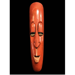 Handmade Wooden Mask Of Long Face Somalian, Painted Orange