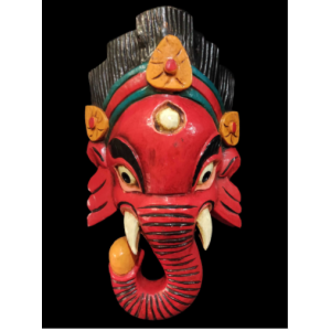 Handmade Wooden Mask Of Ganesh, Painted Red