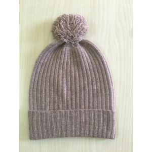 Pure  Cashmere Ribbed  Cap with pom pom  Hand  made in Nepal 