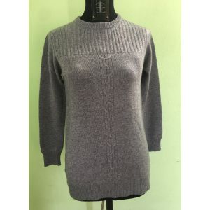 Pure Cashmere ladies  long   sweater  with  cable and  rib Hand Made  in Nepal 