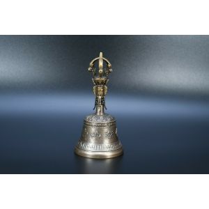 Tibetan Ashtamangala Symbol Carved 5 Pronged Bronze Dorje Vajra Bell