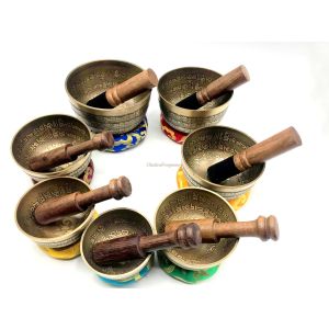 Singing Bowl Set of 7-Set of 7 bowl set-Full Mantra Bowl Set-Chakra Tune Bowl Set-Seven Chakra Healing Bowl Set-Meditation Bowl Set-Singing Bowl set comes with cushion, mallet, box and striker