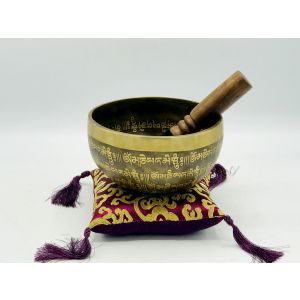 6 inch Full Mantra Singing Bowl-Tibetan Mantra Singing Bowl-Chakra Balancing Singing Bowl-Yoga and Meditation Vibration Sound Bowl-Deep Tune Resonate Sound Bowl-Palm Size Singing Bowl-Handcrafted Singing Bowl-Handmade Singing Bowl comes with mallet, cushi