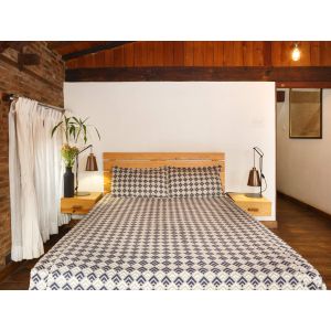 Handmade Grey Navi Blue Pattern Cotton Bedsheet