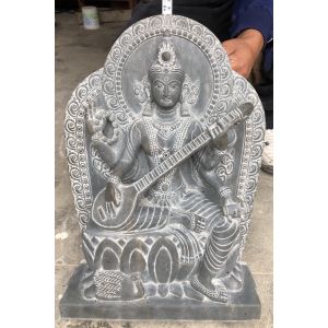 Stone Carved Goddess Saraswati 
