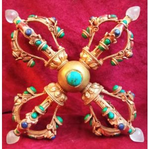 Gold Plated Copper Viswa Bajra with Stones