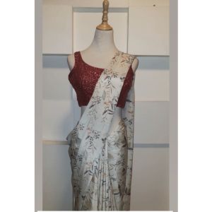 White Silver Floral Saari